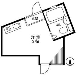 めじろハイツ ワンルームの間取図画像