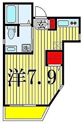 プライムコート 2階ワンルームの間取り