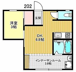 プロスパー西大宮 2階1DKの間取り