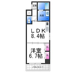 パークナードフィットなかもず 9階1LDKの間取り