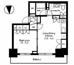 品川タワーフェイス 17階1LDKの間取り