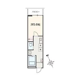 MELLAS相模原 1Kの間取図画像