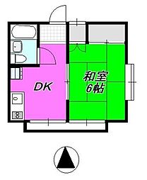 モリベハイツ 2階1DKの間取り