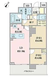 ルフォン白金台 ザ・タワーレジデンス 17階2LDKの間取り