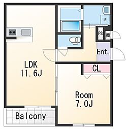 ラフィーネ石本II 3階1LDKの間取り