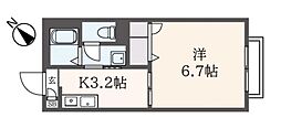フラッツソレアード 1Kの間取図画像