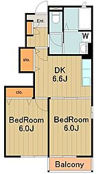 プレッソヴェルデ 1階2DKの間取り