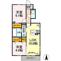 エスポワールB 1階2LDKの間取り