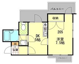 赤塚マンション 2階1DKの間取り