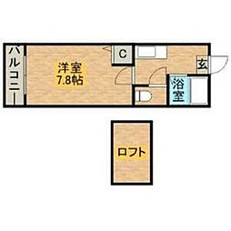 コスモフラット 1階1Kの間取り