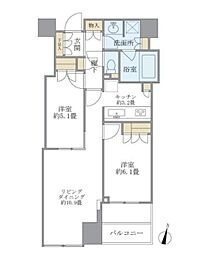 大崎ウエストシティタワーズW棟 2LDKの間取図画像