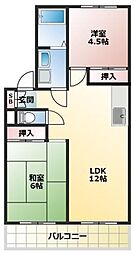 若葉マンション 2階2LDKの間取り
