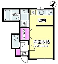 フローラ 1Kの間取図画像