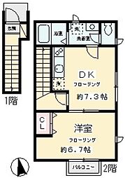 フレヴェール 2階1DKの間取り