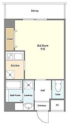 リテラス町屋 3階1Kの間取り