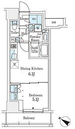 テラス駒込イースト 11階1DKの間取り