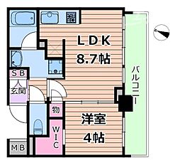 京町堀ビューアパートメント 3階1LDKの間取り