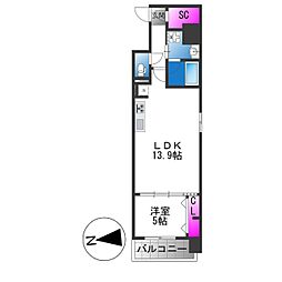 Draw上本町 1LDKの間取図画像