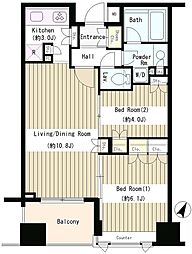 コクヨーレ日本橋 4階2LDKの間取り