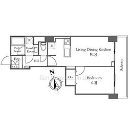 リバーシティ21新川 19階1LDKの間取り