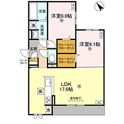 阪神本線 大物駅 徒歩15分の賃貸アパート 1階2LDKの間取り
