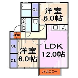 アドラブールI 1階2LDKの間取り