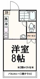 カメリエB 1階1Kの間取り