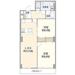 藤和湯島コープ 2LDKの間取図画像