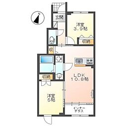 東中野新築アパート 1階2LDKの間取り