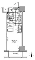 パークハビオ秋葉原エスト 7階1Kの間取り