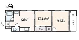 コーポアベ 1階2Kの間取り