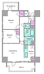 レジディア町屋 9階2LDKの間取り