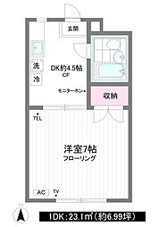 グリーンヒルズ 2階1DKの間取り