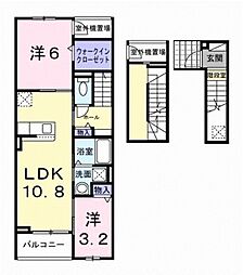 JR横浜線 淵野辺駅 バス10分 上宿下車 徒歩4分の賃貸アパート 3階2LDKの間取り