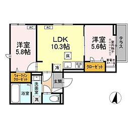 Flora 1階2LDKの間取り