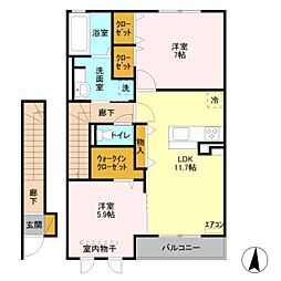 コリーヌB 2LDKの間取図画像