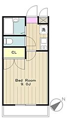アムール矢部 1階1Kの間取り