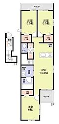 フルール池上 2階3LDKの間取り