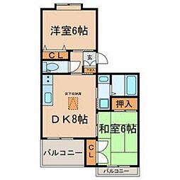 キャッスルサザン 1階2DKの間取り