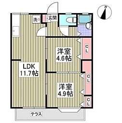 エメラルドハイツ 1階2LDKの間取り
