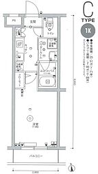 スカイコート多摩川壱番館 3階1Kの間取り
