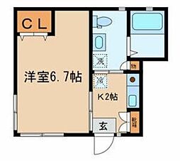ハイツ山内 1階1Kの間取り