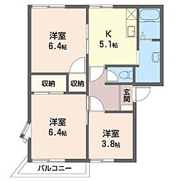 パークサイドドエルA棟 3Kの間取図画像
