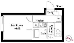 オプション坂下 2階1Kの間取り