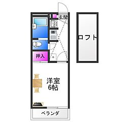 レオパレスコンフォートひらの3 1Kの間取図画像