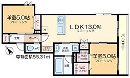 ｌ’ａｍｉ　ｄｅ　Ｌｉｏｎ 3階2LDKの間取り