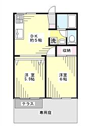 ユークレシオン常盤台Ｂ 1階2DKの間取り