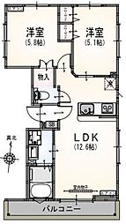 サンライズ中野江原町 2階2LDKの間取り