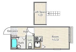 リバーサイドコート 2階ワンルームの間取り