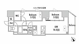 グランパセオ蔵前2 11階2LDKの間取り